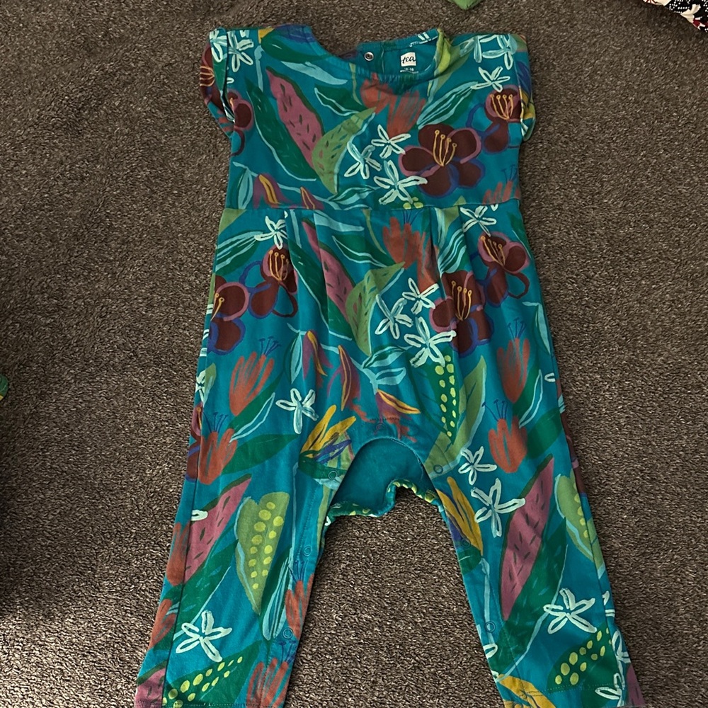 Tea Collection Colorful Teal Floral Baby Jumpsuit